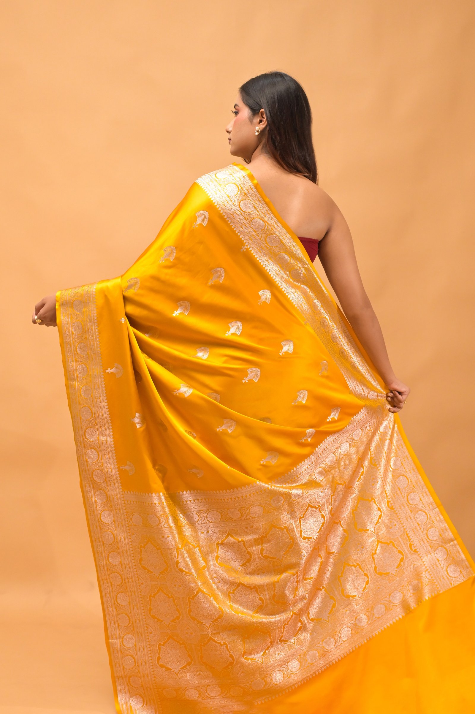 Musturd Yellow Mashroom Buta Silk Banarasi katan Saree
